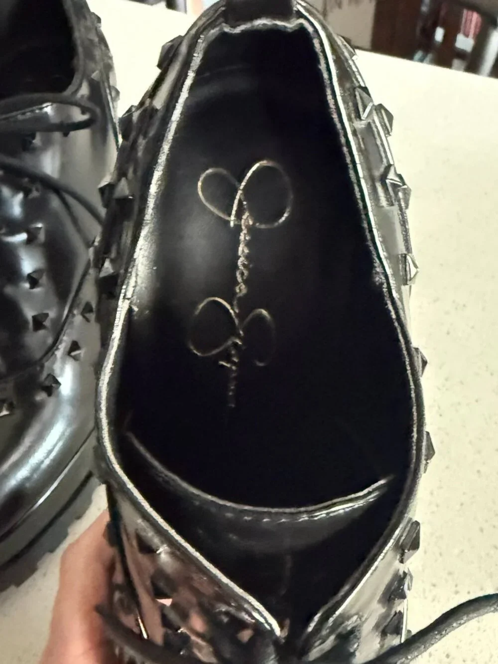 JESSICA SIMPSON | Imina Black Leather Studded Platform Oxford Booties 9M | RARE